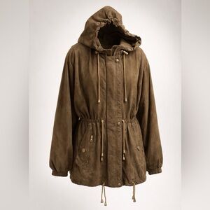 Skea Vail Paris Ultrasuede All Weather Parka, Drawstring Waist/hood,Olive,4, GUC